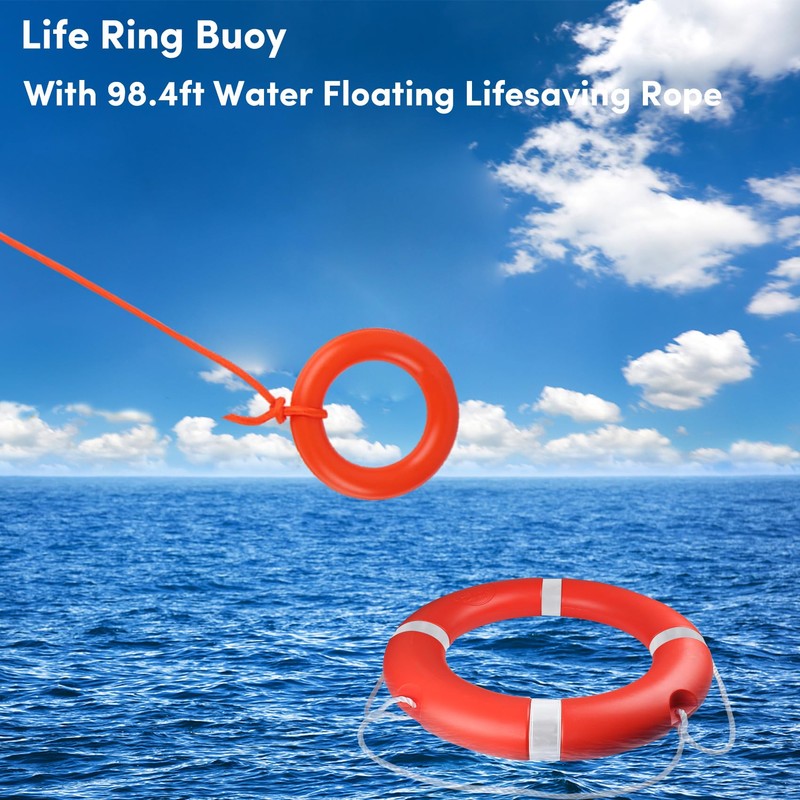 23 Inch Life Rings with 98.4ft Water Floating Lifesaving Rope