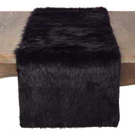 Fennco Styles Juneau Black Faux Fur Table Runner 15" W X 120" L - Solid Color Soft Plush Table Cover for Home, Dining Room, Banquets, Holiday and Special Occasion
