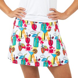 Queen of the Court | Cocktails on The Court Tennis Skirt (XS) | Pickleball Skort (as1, Alpha, x_s, Regular, Regular, XS 2-4) White