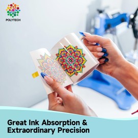 Polytech Sublimation Paper, 8.5x11, 50 Sheets, Heat Transfer Paper for All Sublimiation Blanks, For All Sublimation Printer and Ink, For Tumblers, Magnet Blanks, Ceramic Ornaments, Light T-Shirt,125G