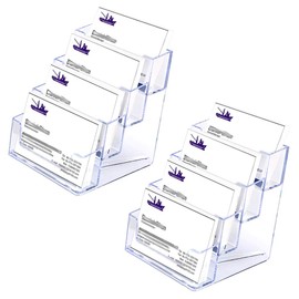 BTSKY 2Pcs 4 Pockets Acrylic Business Card Holder Clear Stand Desktop Countertop Play Game Card Holder Filling Display