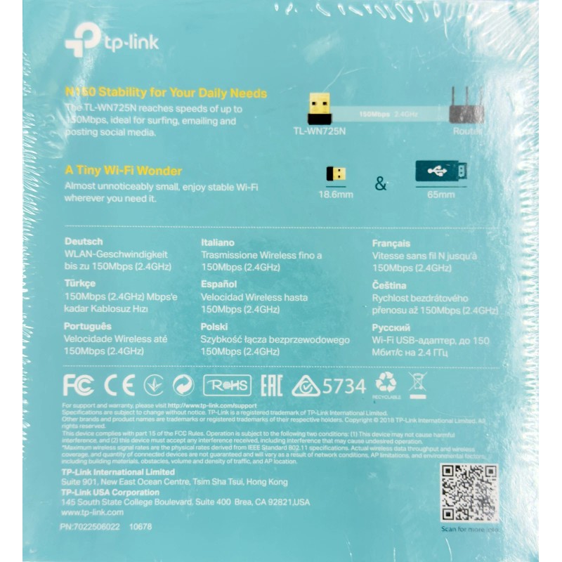 TP-Link TL-WN725N (US) Ver 3.8 150Mbps Wireless N USB Adapter