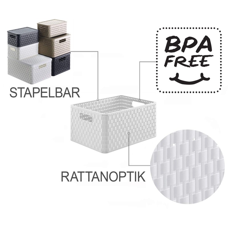 Rotho Country Rattan Effect Storage Box, 18 Litres, Plastic (Polypropylene),