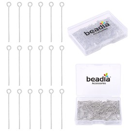 BEADIA Alfileres de ojo abierto chapados en platino, no se deslustran, 20 mm, 200 unidades para hacer joyas