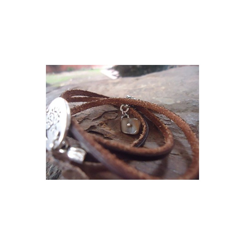 ✿ Ethnic natural tree and leather ✿ wrap bracelet