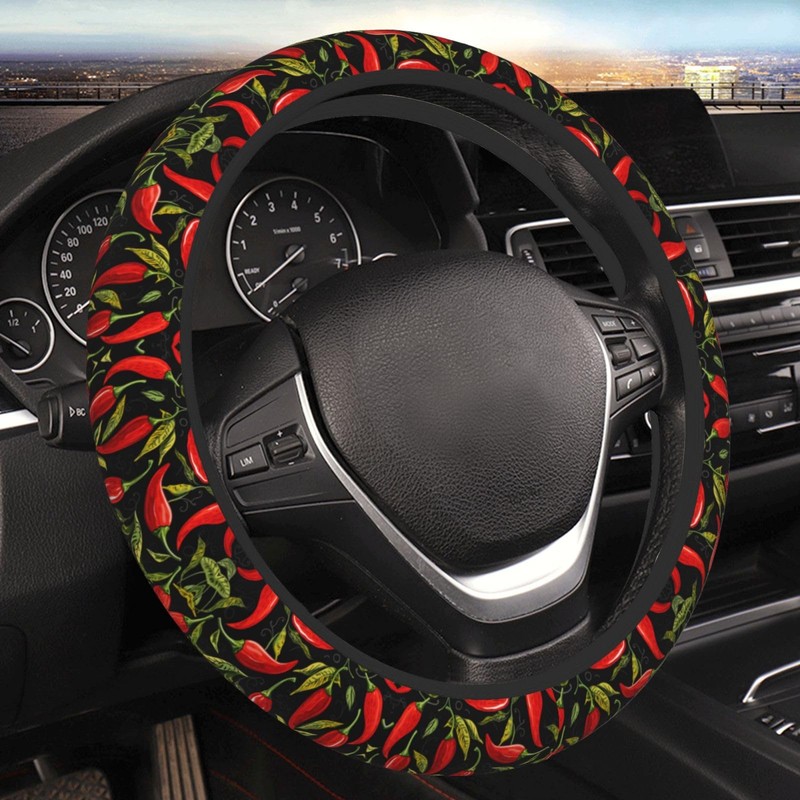 Chili-Peppers Steering Wheel Covers,Anti Slip Sweat Absorption Elasticity Car Accessories