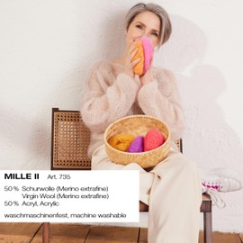 LANA GROSSA Mille II Durable Blend Yarn with Merino Wool, Machine Washable, Hand Knitting Yarn Made of 50% Virgin Wool and 50% Acrylic, 50 g Wool for Knitting and Crocheting, 55 m Yarn FB165