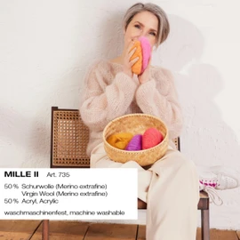 LANA GROSSA Mille II Durable Blend Yarn with Merino Wool, Machine Washable, Hand Knitting Yarn Made of 50% Virgin Wool and 50% Acrylic, 50 g Wool for Knitting and Crocheting, 55 m Yarn FB165