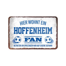 Hier wohnt ein Hoffenheim Fan Tin Sign - Metal Sign with Cord and Suction Cup - Football Fans Ultras Pendant Enthusiasts - Wall Decoration Door Decoration Man Cave Teenager's Room Workshop Living Room