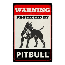 MUYIASER Beware of Dog Sign For Fence Warning Protected By Pitbull Aluminum Metal Tin Signs Outdoor Yard Sign Warning Sign For Yard Home Kitchen Farm Garden Wall Decor 8x12 Inch