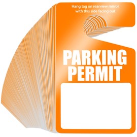 100 Pack Parking Permit Hang Tags Plastic Parking Placards PVC Hang Tag 3 x 5 Inch for Car Rear View Mirror (Orange)