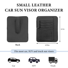 NYTKL Small Leather Car Sun Visor Organizer, Auto Visor Pouch Card Sleeve Pocket with Sunglasses Clip, Multifunctional Sunvisor Wallet Holder for Driving License Pen Tickets (Black)
