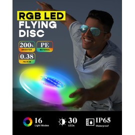 Xeuch 2 Pack Flying Disc, Glow Frisbee with 30 RGB LEDs, 16 Light Modes and 4 Brightness, 6-Hour Playtime, Built-in Timer & Sensor, 175g - Christmas, Birthdays Gifts for Men/Boys/Teens/Kids