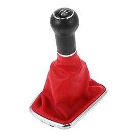 INFINAUTO 5-Gang-Schaltknauf mit Abdeckung, Getriebestick-Schaltknauf für Volkswagen Bora Golf MK4 1998-2007 Kunststoff-Kunstleder Rot Schwarz, 1 Stück