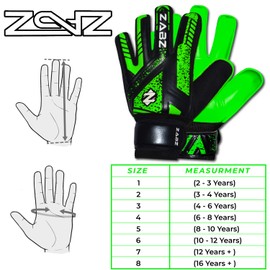 ZABZ Goalkeeper Gloves Non-slip Latex Material Soccer Goalie Football Goalkeeping Gloves Wrist Protection For Kids Youth and Adults (Green, Size 6 suitable for 13 to 15 years old)