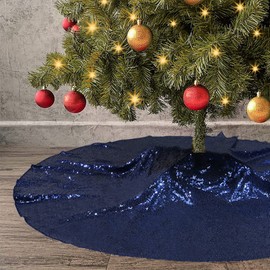 Eternal Beauty Xmas Tree Skirt 91cm Round Christmas Tree Skirt Sequin Christmas Tree Base Cover Round Tree Skirt for Christmas Decorations Holiday Home Decor (36 inches,Blue)