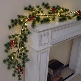 Alaiselit Pine Garland with Lights Christmas Decorations Indoor 100LED Battery Operated with Timer 6Feet,Vine Lights for Walls Living Room Decor