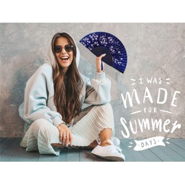 Zolee Small Folding Hand Fan - Chinese Japanese Vintage Bamboo Silk Fans - for Dance, Performance, Decoration, Wedding, Party，Gift (Little Sakura-Blue) 0210