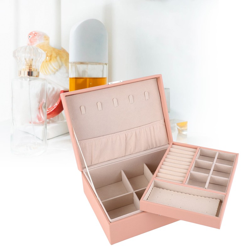Jewelry Box Organizer 2 Layer Jewelry Storage Case PU Leather