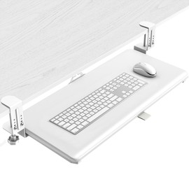 Rfiver Keyboard Tray Under Desk Pull Out with C Clamp Mount, 25.6 (30 Including Clamps) x 13 Inch Slide-Out Platform Computer Drawer Mouse for Typing (White)