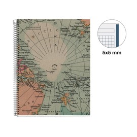 Miquelrius - 100% Recycled Notebook, 1 Coloured Strip, A4, 80 Sheets, Squared, 5 mm, 80 g Paper, 4 Holes, Recycled Card Cover, Ecomaps Design