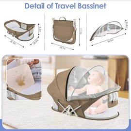 ISELECTOR Portable Baby Bassinet Travel Baby Bed, Baby Cribs Travel Pod for Outdoors Baby Lounger Infant Travel Bed with Mosquito Net and Sunshade Canopy, Lightweight Washable