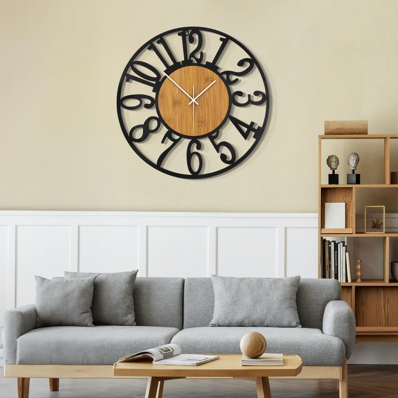 LEIKE Large Wall Clocks,Silent,Non Ticking,Battery Operated Rustic Round Modern Big