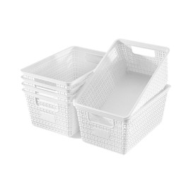 EOENVIVS Plastic Storage Baskets For Organizing, 6 Pack Organization and Storage Containers, Storage Baskets for Shelves Drawers Desktop Closet Playroom Classroom Office, White