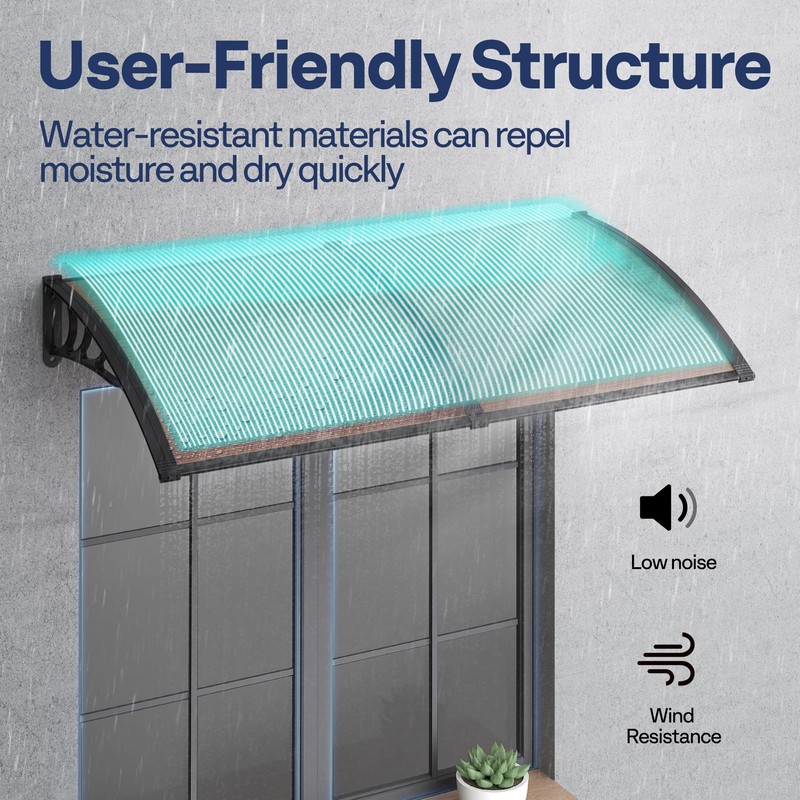 VIVOHOME Polycarbonate Window Door Awning Canopy Brown with Black Bracket