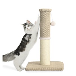 Made4Pets Cat Scratching Post 23.6", Tall Scratching Posts for Indoor Cats Adults, Natural Sisal Rope Cat Scratcher with Replacement Hanging Balls, 4.3 Inches Thick Cat Scratch Post, Beige