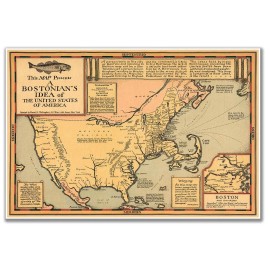 Bostonian's Idea of the United States of America Old Boston USA MAP circa 1930