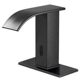 YCCUZA Automatic Touchless Bathroom Sink Faucet Black Waterfall AC/DC Powered Motion Sensor Faucet Hands Free Tap with Control Box and Temperature Mixer Sensor Electronic Lavatory Vanity Sink Faucet