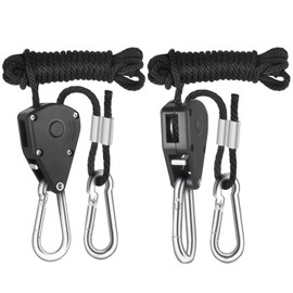 Vegelumax 1/8Inch Heavy Duty Adjustable Rope Clip Hanger Reinforced Metal Internal Gears for Growing Light Fixtures,Various Tie-Down Uses,Loose-Proof Design,8ft Long,150lbs Weight Capacity,Black,1Pair