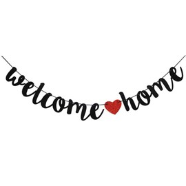 Welcome Home Banner Small Black Glitter Homecoming Party Sign Decors for Military Army Homecoming, Family Theme Party Supplies