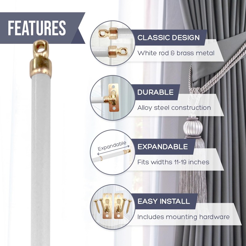 Amazing Drapery Hardware White Swivel Sash Curtain Rods with Brass