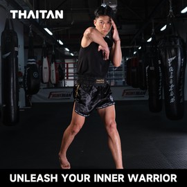 Muay Thai Shorts Boxing Training Shorts Kickboxing Men Women Trunk Unisex (US, Waist, 34, Regular, Black)