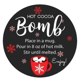 1.9 Inch Stickers Hot Cocoa Bomb Instructions 60 Labels (Black-Red)