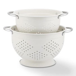 Rorence Powder Coated Steel Colanders: 3 Quart and 5 Quart Set of 2 - White
