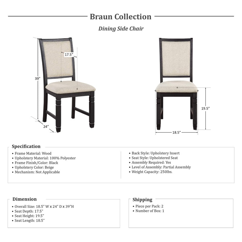 Lexicon Braun Dining Chair (Set of 2), Black