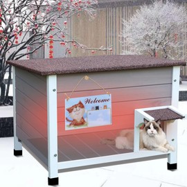 Rockever Outdoor Cat House, 100% Insulated Cat House for Outdoor Cats Weatherproof Feral cat House for All-Round Foam Layers Filling (Grey, L)