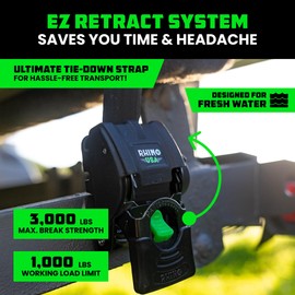 Rhino USA Retractable Boat Trailer Tie Down Straps 2PK – Durable (2in x 43in) Trailer Mount Transom Straps for Boat, Jet Ski – Powder Coated Black Steel – Fresh Water Compatible