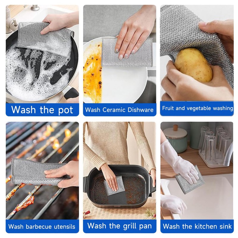 Sunyuneey Non-Scratch Metal Wire Dishcloth, Quick Cleaning Without Leaving Marks,