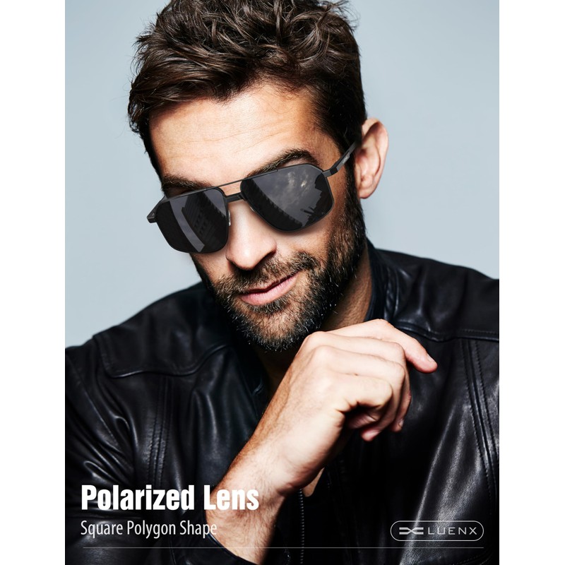 LUENX Polarised Sunglasses Mens Womens UV400-Protection Square Polygon Sunglasses Retro