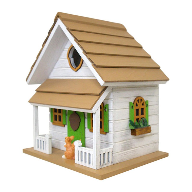 8.75" X 6" 7.5" Squirrel Cottage Birdhouse White 7.5"x8.75"x6" Deck