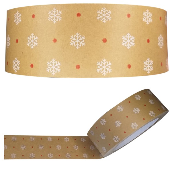 Merry Movers Christmas Packing Tape (1) - Eco Packing Tape for Gift Boxes and Kraft Wrapping Paper - Recyclable Paper Tape - Strong Brown Tape for Packing Boxes for Gifts