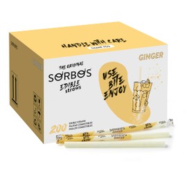 Sorbos Edible Straws, Ginger Flavored, Sustainable, Individually Packaged, No Plastic, No Allergens, No Gluten, No PFAS, 100 Percent Biodegradable, 7.4 inches long (Pack of 200)