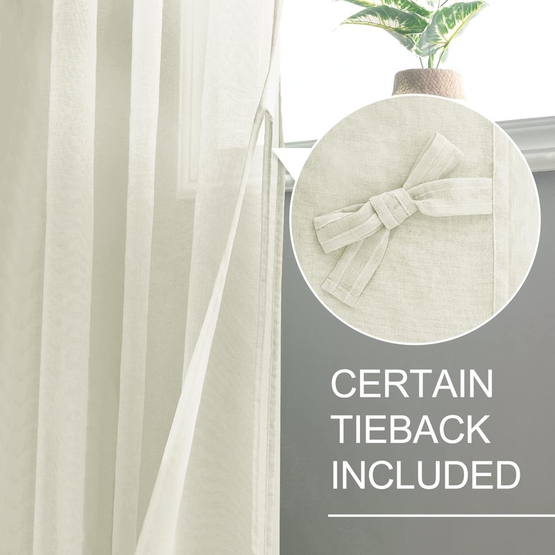 XWZO Cream Sheer Curtains 84 inches Long, Voile Light Filtering
