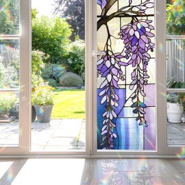 Decorative Wisteria Stained Glass Window Film, Wisteria Stained Glass Window Film for Bathroom Door Heat Anti UV RF04