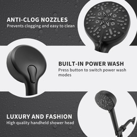 Filtered Shower Head with Handheld Black, YardMonet 6 Modes Shower Head with Filter, High Pressure Powerful Water Spray Handheld Shower Head with Stainless Steel Hose and Adjustable Mount, Matte Black