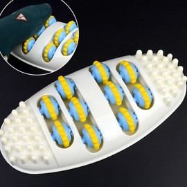 Acupressure massage, foot rolling, plantar fascia, blood circulation, fatigue relief, foot sole stimulation health care